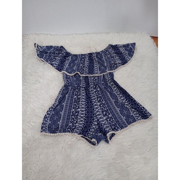 Rue21 Off  Shoulder Blue Flower Print Romper  Women’s Size Small - Picture 1 of 8